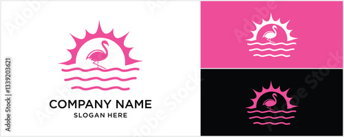 Pink flamingo on a white background. Logo Vector illustration.