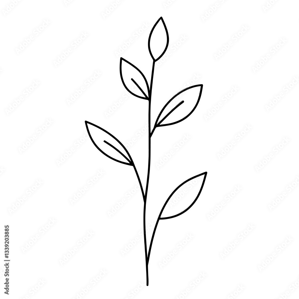 A minimalist botanical drawing features a simple leaf illustration in a continuous line drawing style with leaves and branches in black sketch isolated on a white background in modern EPS 10 format A minimalist botanical drawing features a simple leaf illustration in a continuous line drawing style with leaves and branches in black sketch isolated on a white background in modern EPS 10 format