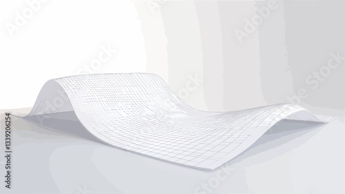 Close-up studio shot of a white fabric with a subtly textured surface. The fabric is draped and folded, creating soft waves and folds. The background is a bright, even white, providing a clean and