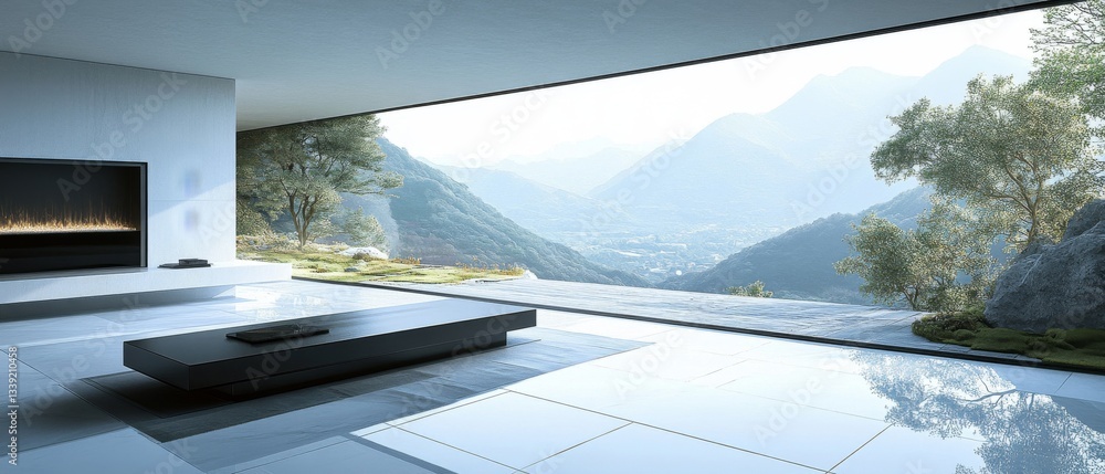 Fototapeta premium Modern Minimalist Mountain View Home Interior Design