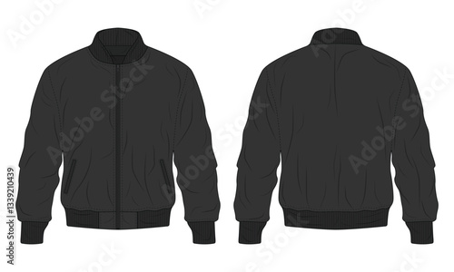 Black bomber jacket template front and back view