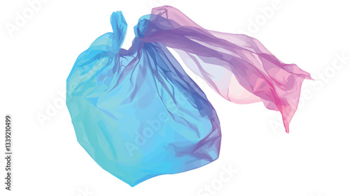 The image shows a digitally rendered or photographed piece of fabric.  The fabric appears lightweight and translucent with a gradient color shift from light blue to pink. It is bunched and draped,