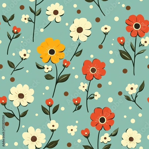 Seamless beautiful simple summer flowers pattern background