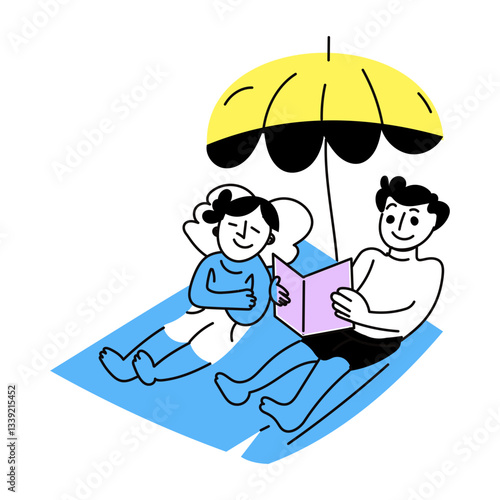 Hand drawn illustration of beach buddies enjoying together