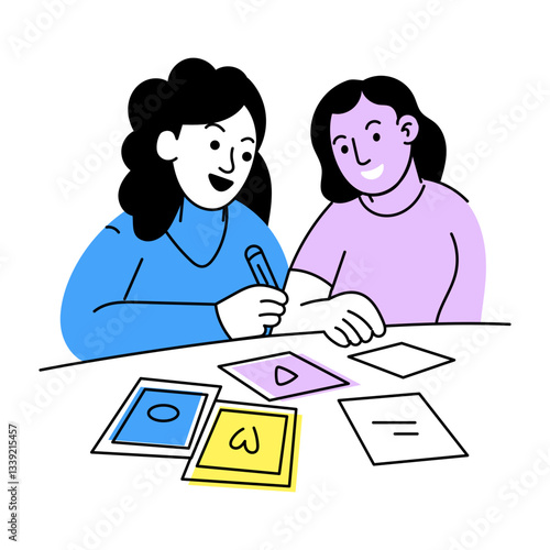 Hand drawn illustration of best friends colouring cards