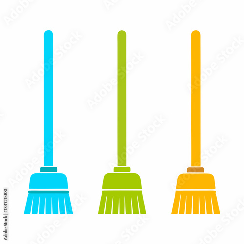 Three Broomstick Icons Vector Design.