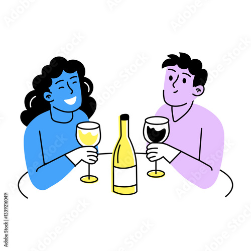 A hand drawn illustration of friends celebrating drink party