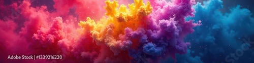 Vibrant powder cloud bursts outwards, colorful chaos , texture, movement, art