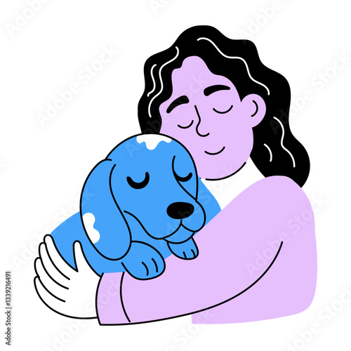 Pet hugging character illustration in hand drawn style