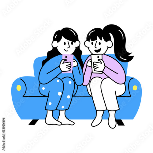 Friends sharing content with earth other, hand drawn illustration