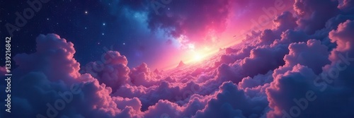 Cosmic clouds swirl, starlight bursts through,  glow,  stars