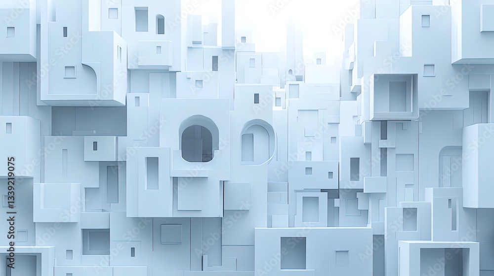 Fototapeta premium A conceptual cityscape with smooth, monochromatic facades forming surreal patterns 