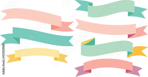 set of elegant watercolor ribbons and decorative banner elements in soft spring colors for digital scrapbooking journaling and graphic design projects
