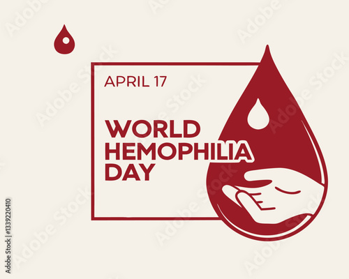 Mark World Hemophilia Day on April 17th with this supportive design featuring a hand within a symbolic blood drop, raising awareness.