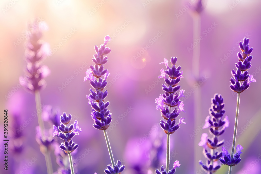 Naklejka premium Soft Focus Lavender Flowering Field with Blurred Natural Summer Background