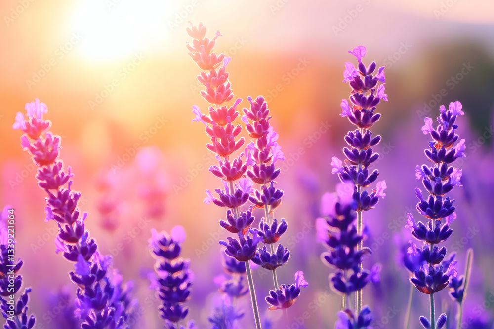 Fototapeta premium Soft Focus Lavender Flowering Field with Blurred Natural Summer Background