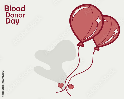 Celebratory Blood Donor Day design featuring a large red heart balloon and smaller hearts, symbolizing love and donation