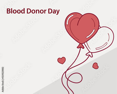Celebratory Blood Donor Day design featuring a large red heart balloon and smaller hearts, symbolizing love and donation