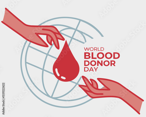 Hands holding a speech bubble with World Blood Donor Day text, featuring a globe and red blood drop.