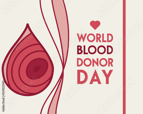 Simple yet impactful design for World Blood Donor Day featuring a stylized red blood drop against a light background.