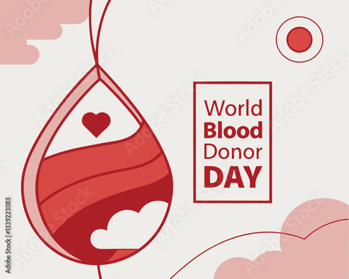 Simple yet impactful design for World Blood Donor Day featuring a stylized red blood drop against a light background.