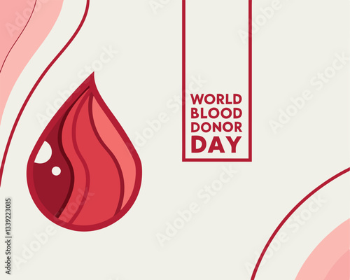 Simple yet impactful design for World Blood Donor Day featuring a stylized red blood drop against a light background.