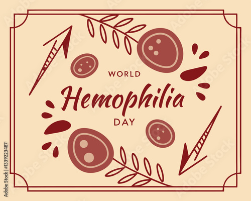 Elegant World Hemophilia Day design with stylized blood cell shapes and decorative botanical elements for awareness campaigns.