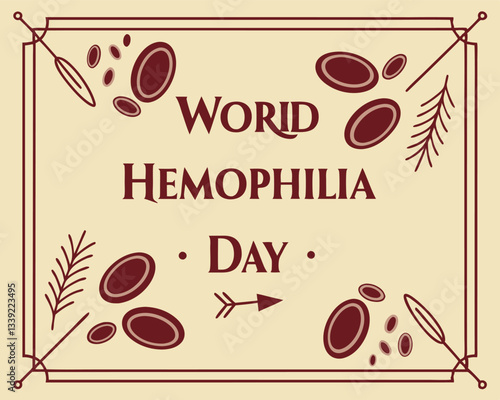 Elegant World Hemophilia Day design with stylized blood cell shapes and decorative botanical elements for awareness campaigns.