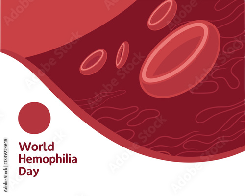 Illustrative design for World Hemophilia Day featuring red blood cells flowing in a vessel, raising awareness for the bleeding disorder.
