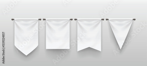 white color realistic hanging banners in set