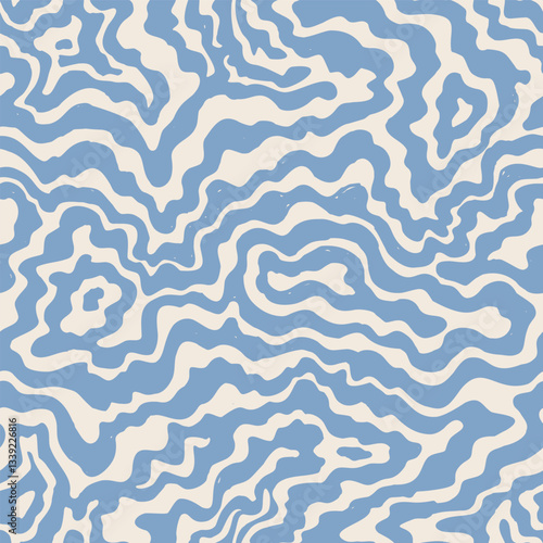 Wavy swirl vector seamless pattern Hand drawn 1970 vector illustration. Sixties pattern trippy. Groovy hippy style.