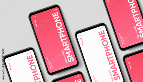 Realistic smartphone mockup. Mobile phone vector with isolated on white background. Device front view. 3D mobile phone with shadow. Realistic, high quality smart phone mockup for ui ux presentation.