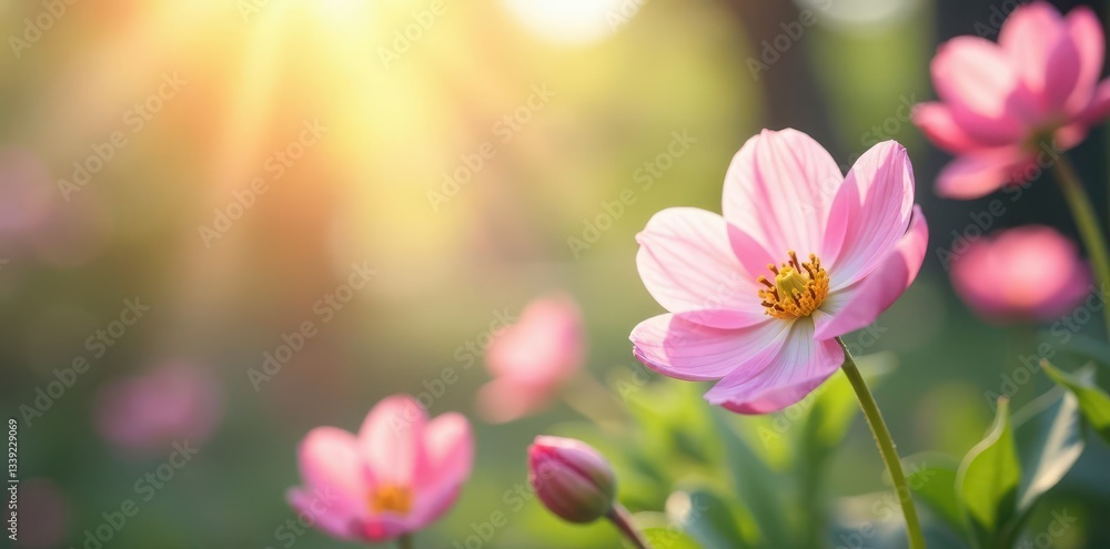Abstract bokeh of sunlight and spring flowers, soft focus, pastel hues , serenity, sunlight, vibrant Abstract bokeh of sunlight and spring flowers, soft focus, pastel hues , serenity, sunlight, vibrant