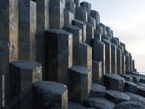 Icelandic Coast: Basaltic Columns at Dawn. photo