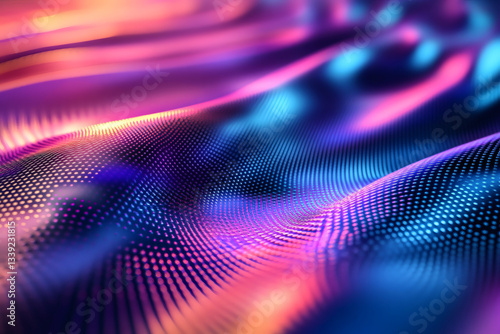 Wavy Blue and Purple Metallic Liquid Background with Neon Holographic Texture
