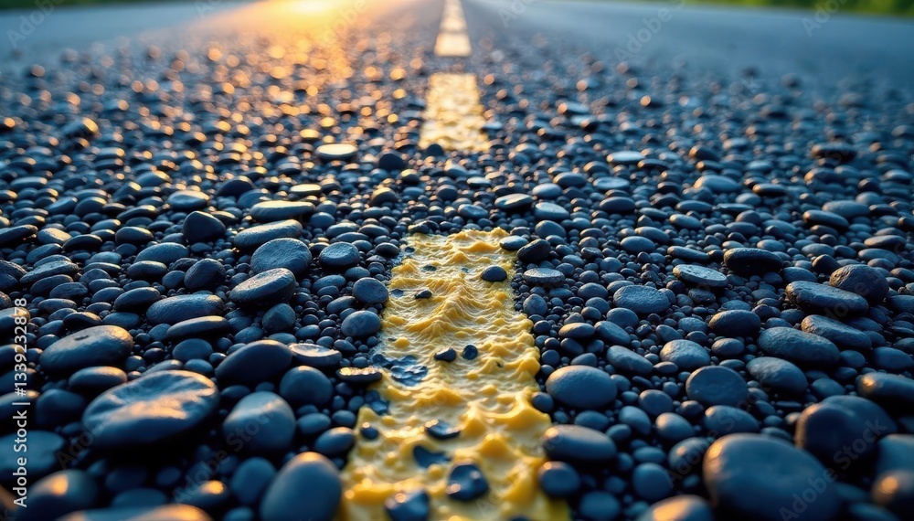 Fototapeta premium Rough asphalt surface, showing worn patches and aggregate variations , road texture, background image, surface texture