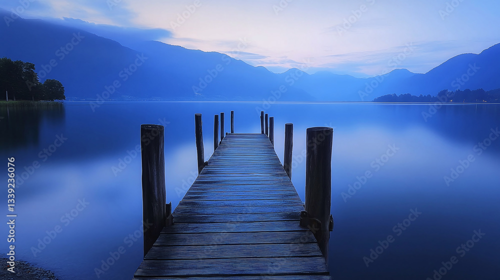 Fototapeta premium The image is of a calm body of water with a blue color