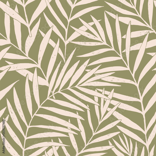 Seamless vector pattern palm dypsis leaves. Summer palm leaves tropical fabric design. Dypsis lutescens seamless pattern. Vector endless illustration.