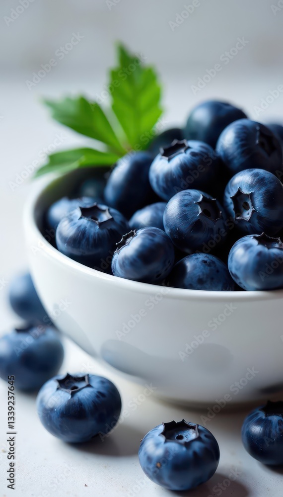 Juicy blueberries overflowing a pristine white bowl , vibrant, dessert, delicious Juicy blueberries overflowing a pristine white bowl , vibrant, dessert, delicious