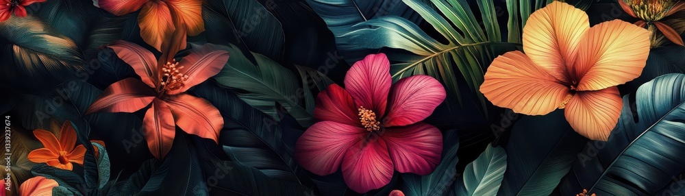 Obraz premium 70sinspired bold floral patterns with curved lines and vibrant hues