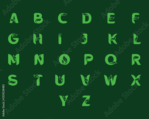 Letter a-z leaf logo, nature eco green letters a-z logo design