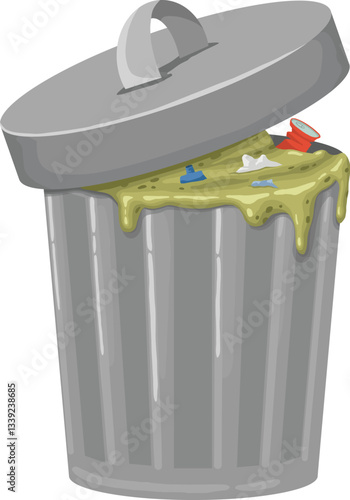 City trash bag. Rotting garbage in waste bag or street dustbins, full can bin pile rubbish accumulation dumpster overflow dump dirty food, cartoon trashcan neat vector illustration of waste garbage