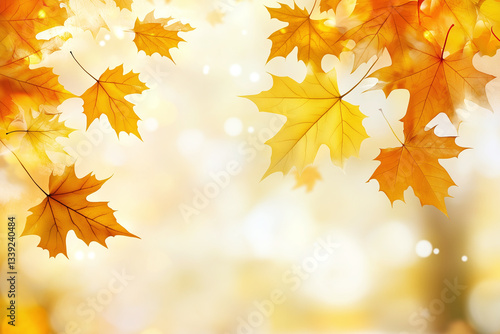 Soft focus golden fall leaves in motion create warm, inviting atmosphere. vibrant hues of yellow and orange evoke beauty of autumn, perfect for seasonal themes
