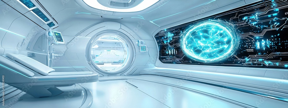 Obraz premium Futuristic Sci-Fi Interior with High-Tech Interface and Sleek Design