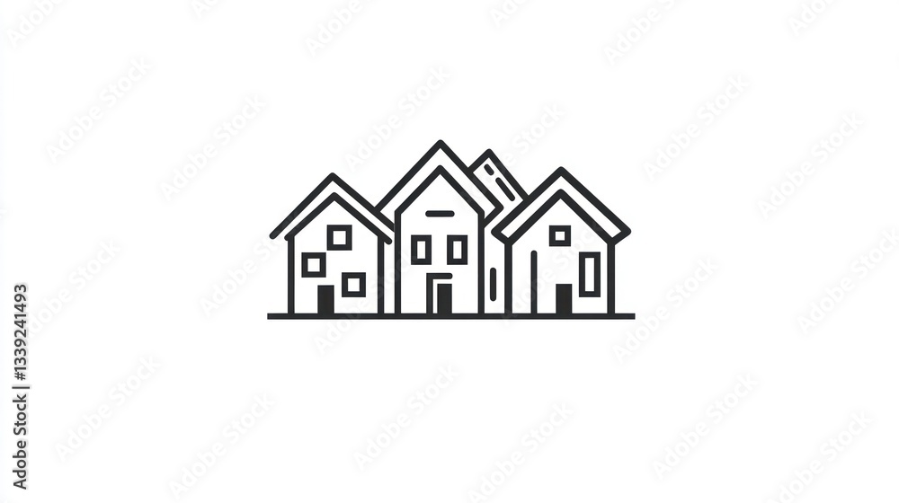 Village Line Art Illustration Village Line Art Illustration