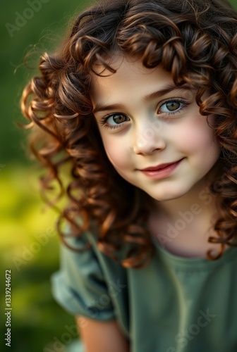 Wallpaper Mural Close-Up Portrait of a Young Girl with Beautiful Curly Hair and Expressive Eyes in Natural Light Torontodigital.ca
