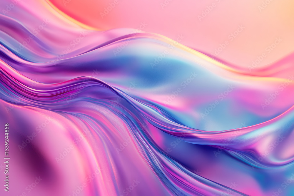 Fototapeta premium Iridescent Fluid Abstract Image with Vibrant Holographic Colors on Pastel Pink Gradient