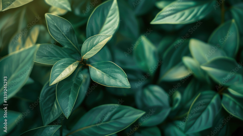 Obraz premium Lush green leaves create serene and calming atmosphere in nature. intricate details and textures of foliage enhance beauty of scene