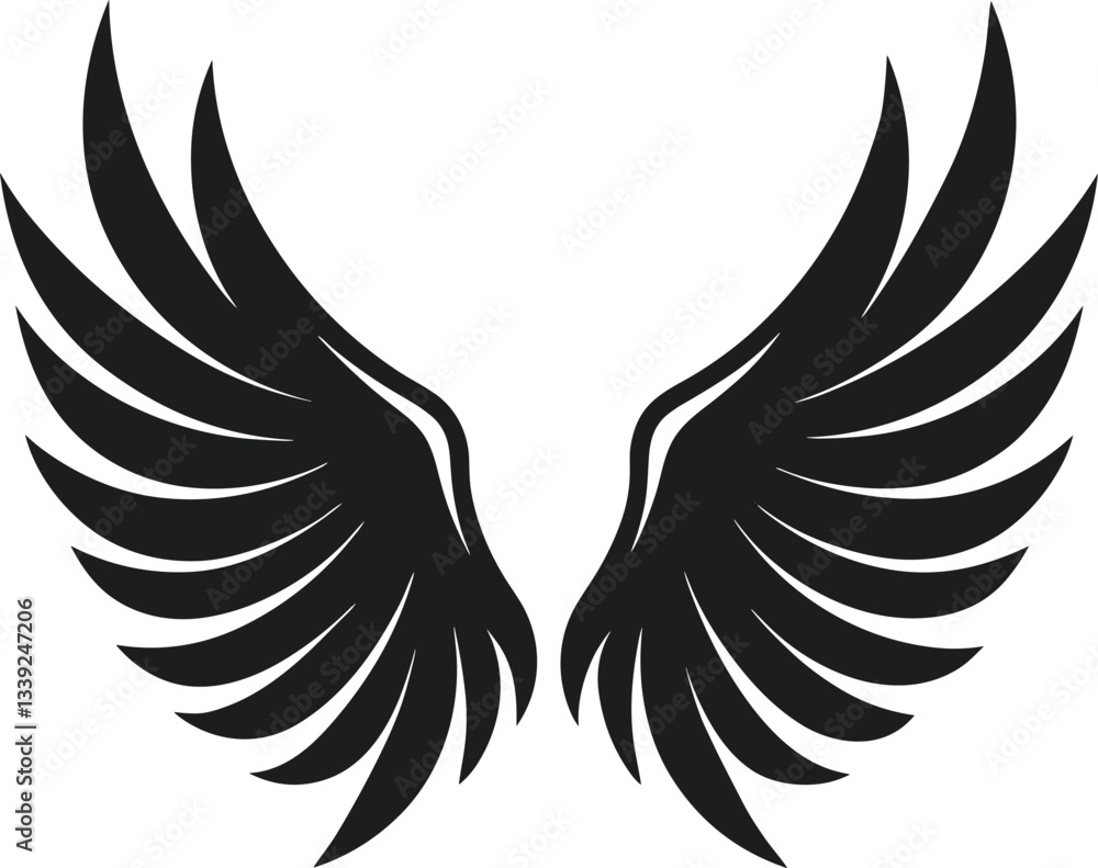 Obraz premium Elegant Black Angel Wings Silhouette – Vector Feathered Illustration