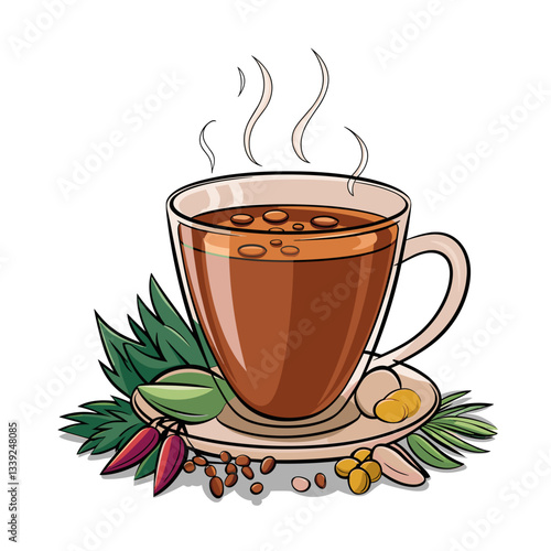 Masala Chai - Spiced Tea in a Glass Cup Illustration